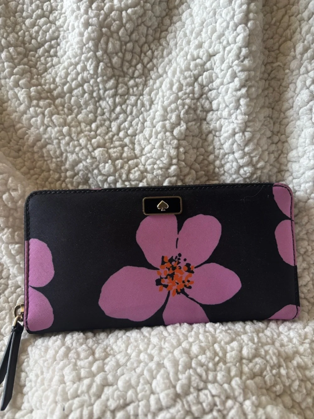 kate spade Black Wallet with Pink Floral Motif